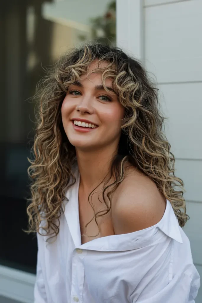 48. Long Butterfly Haircut on Curly Hair with Sharp Layers