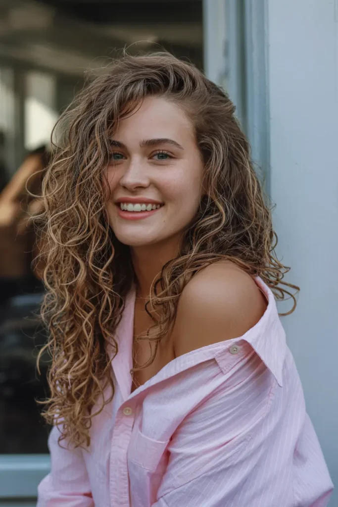 49. Butterfly Haircut on Curly Hair with Beachy Vibes