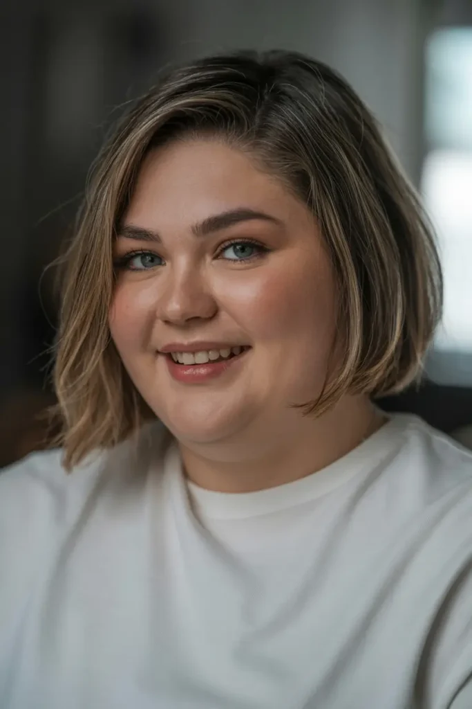 5. Angled Bob with Volume Short Haircut for Chubby Faces