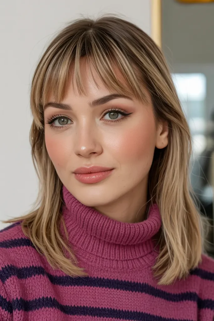 53. Highlighted Arched Bangs