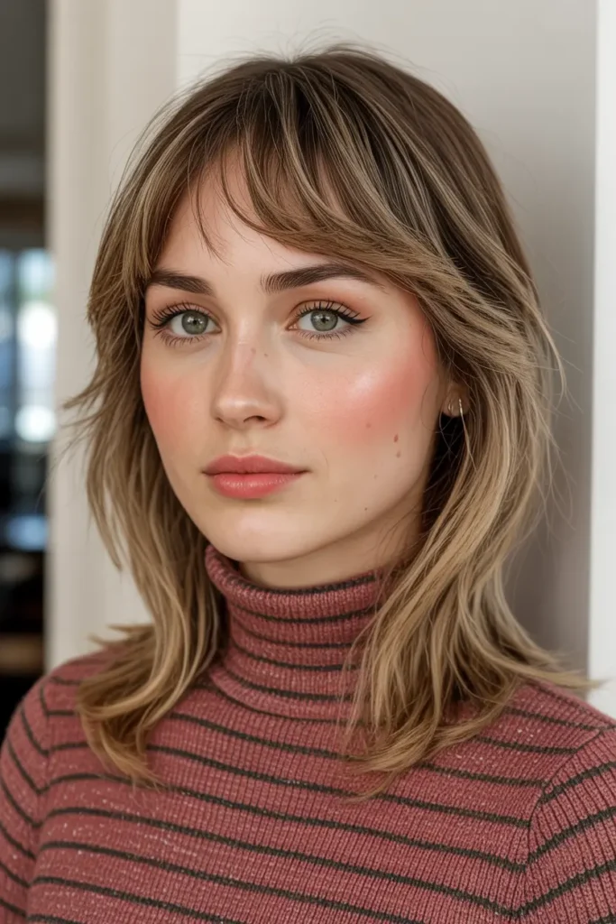 60. Cute Shoulder Length Style with Bangs