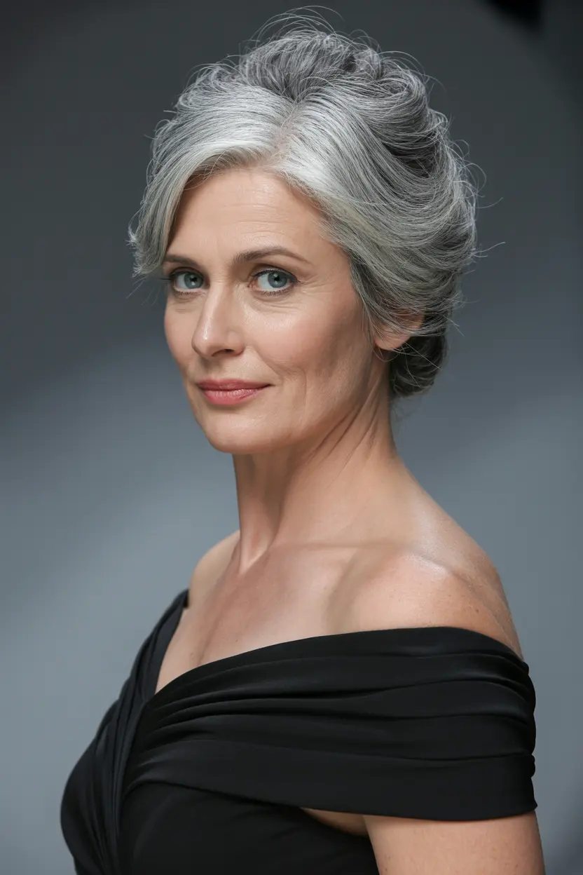 60. Elegant Salt and Pepper Updo