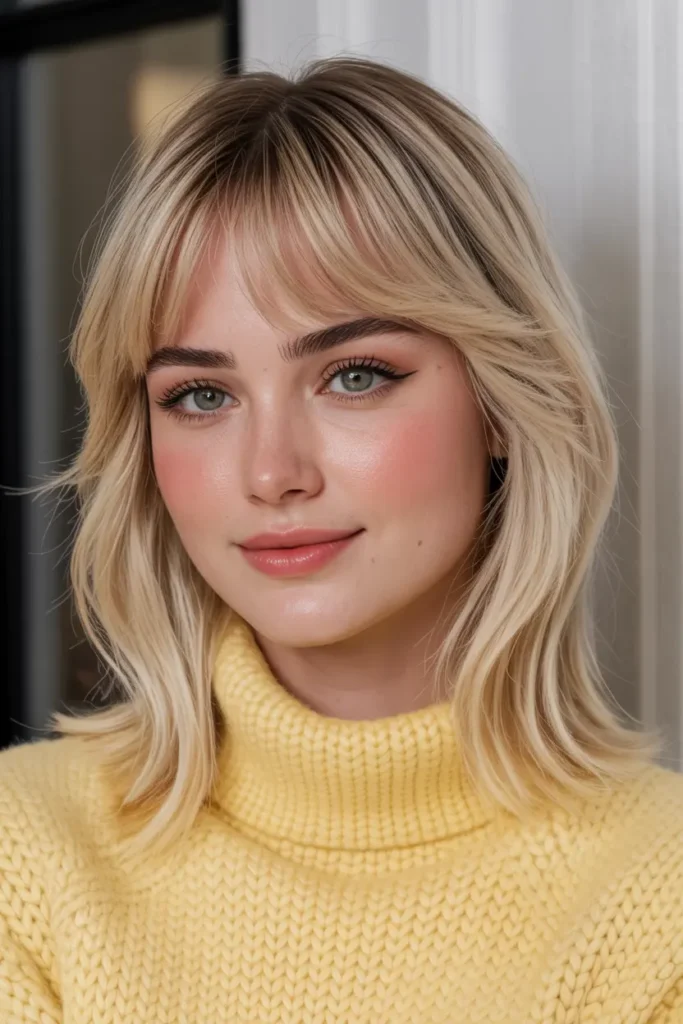 62. Breezy Blonde Look with Curtain Bangs