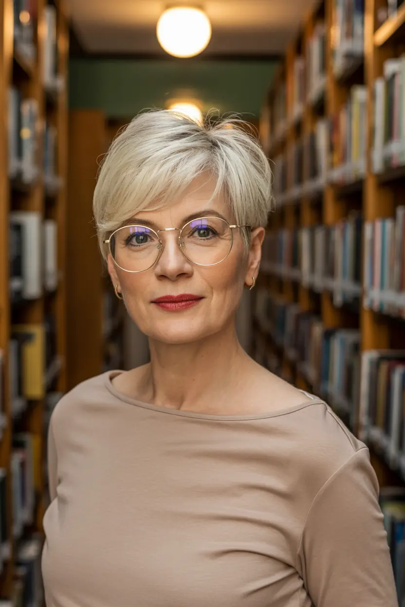 66. Classic Pixie Cut with Glasses