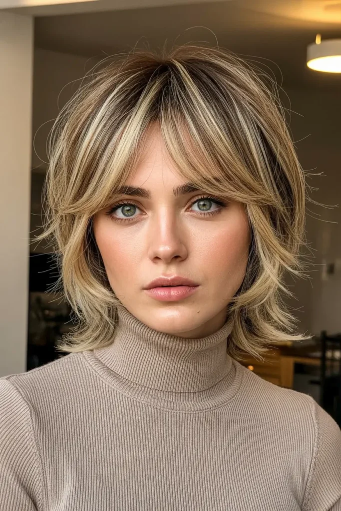 42 Stylish Medium Length Layered Haircuts to Try in 2025 13 7. Wispy Straight Bob with Bangs