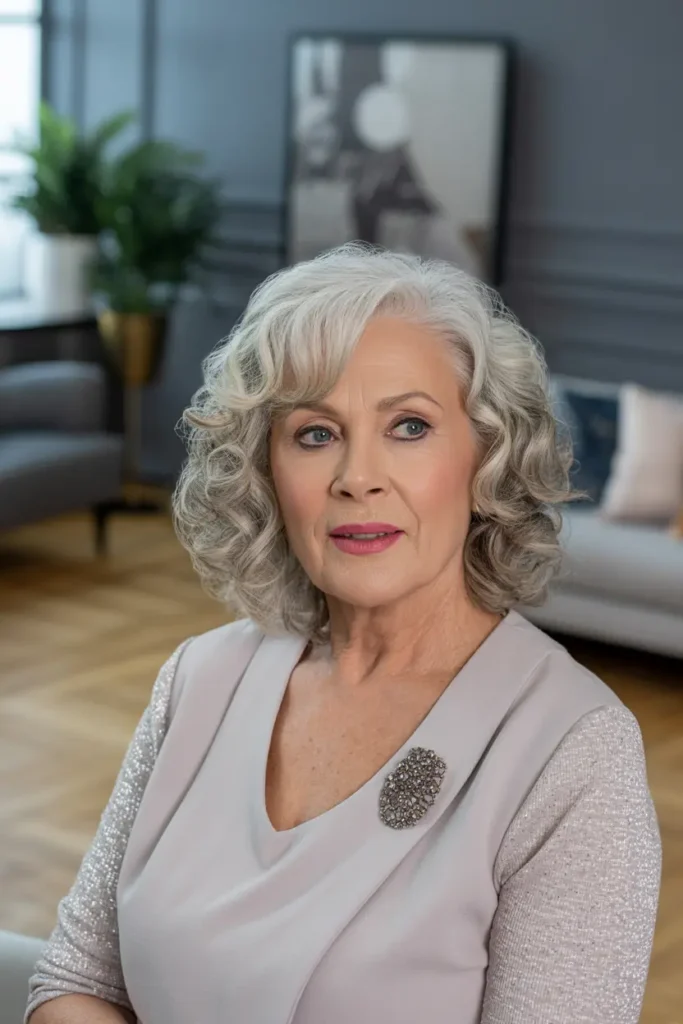 75. Light Silver Curly Lob