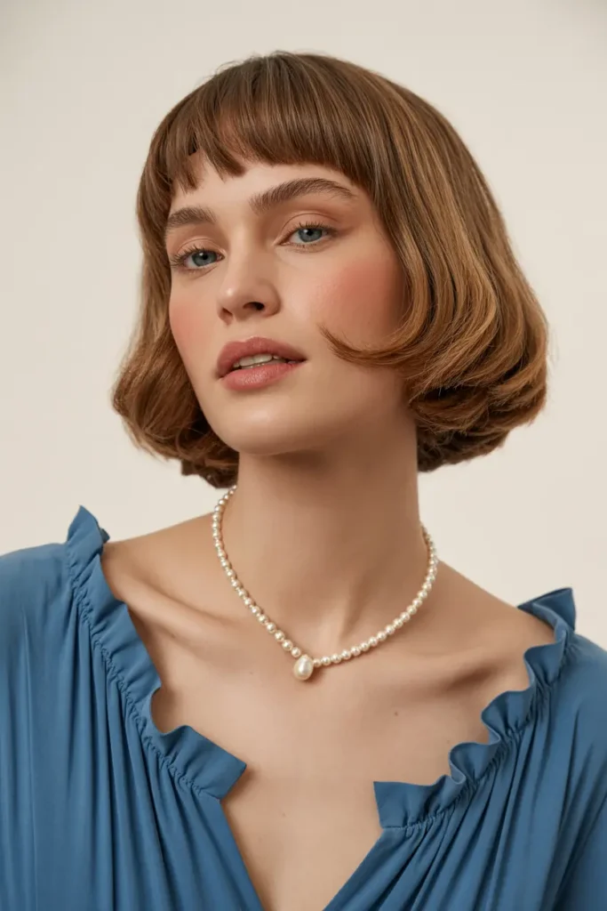 8. Classic Short Hair with Curtain Bangs