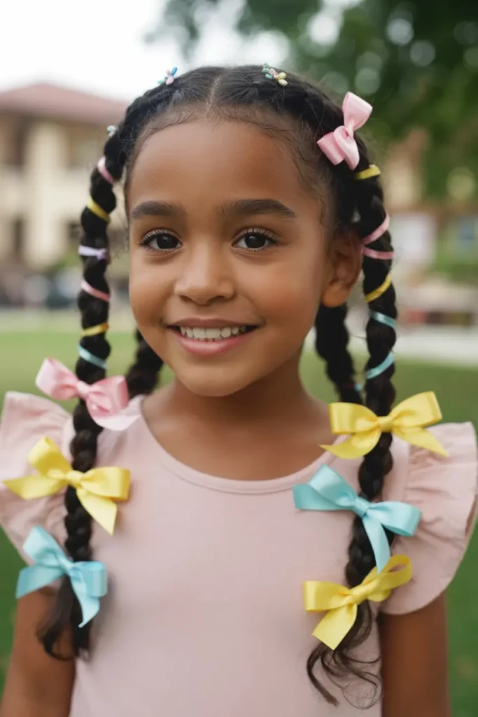 8.braided pigtails with ribbons