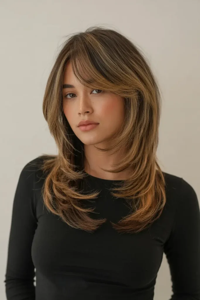 9. Butterfly Haircuts for Medium Hair with Side Swept Bangs