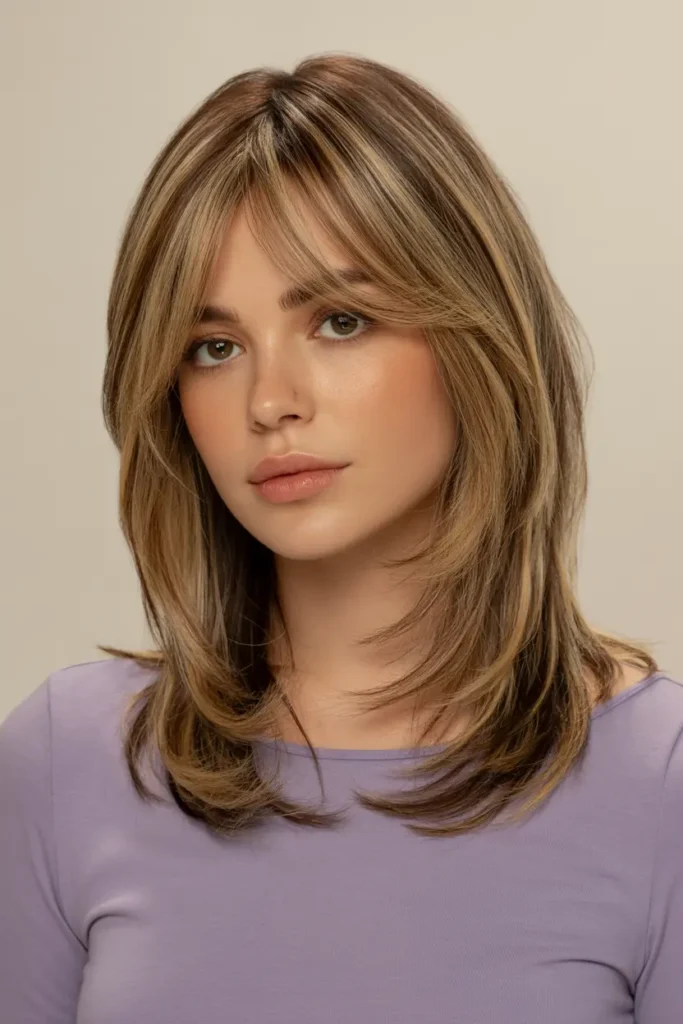 9. Layered Medium Cut with Curtain Bangs for Medium Hair