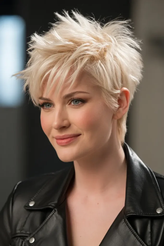 42 Stylish Medium Length Layered Haircuts to Try in 2025 17 9. Spiky Pixie on White Hair
