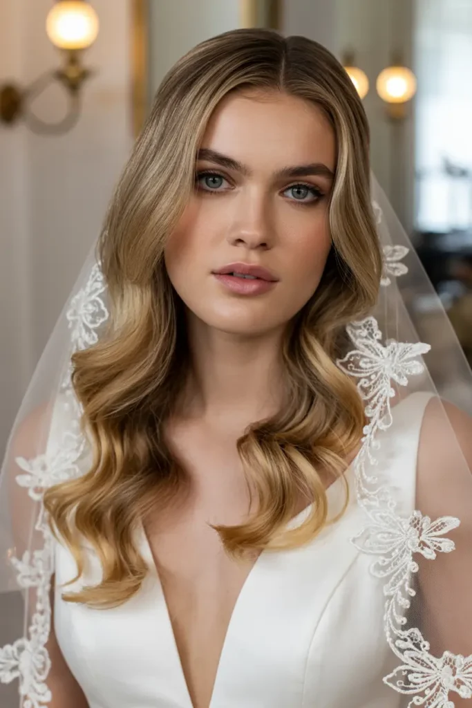 1.hollywood wave glam bridal hair