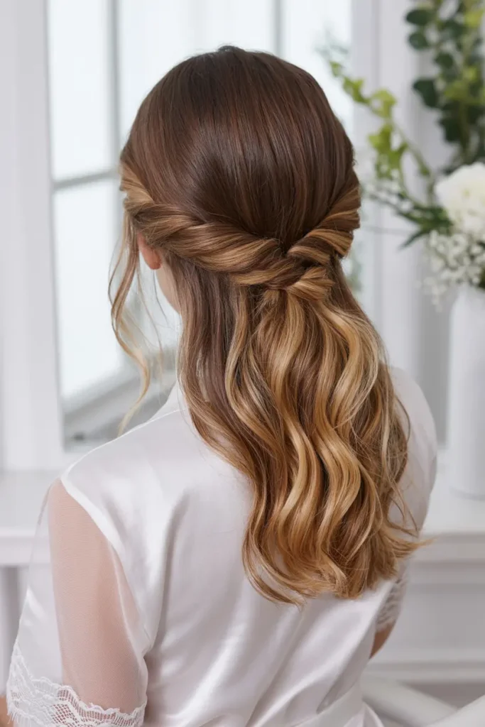1.soft wave half up wedding hair