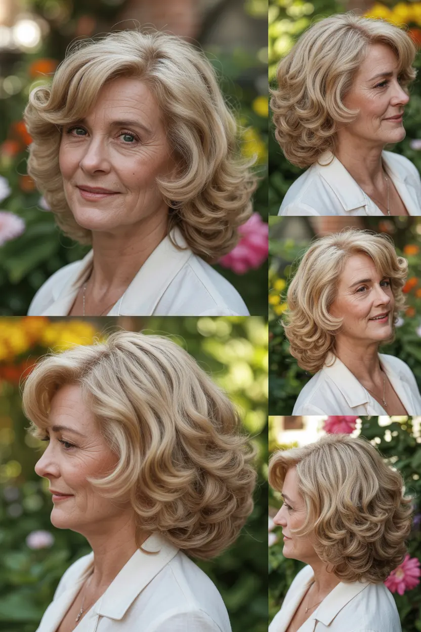 102. delightful shoulder length perm with curly bangs