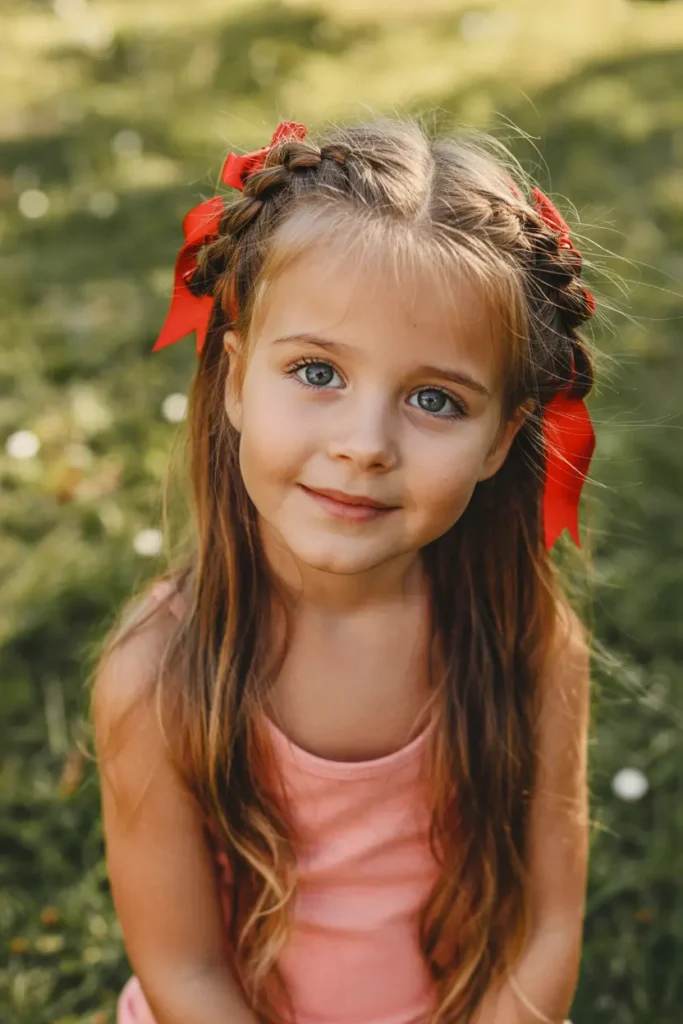 25 Adorable Braided Pigtails with Bows for Any Occasion 21 11.half up pigtails with bows