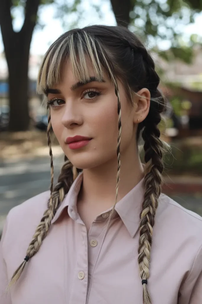 25 Braided Pigtails with Bangs to Freshen Your Look 21 11.low braided pigtails with bangs