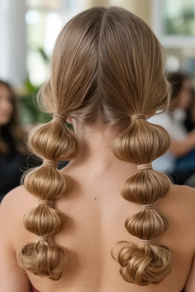 13. bubble braid pigtails with curly ends