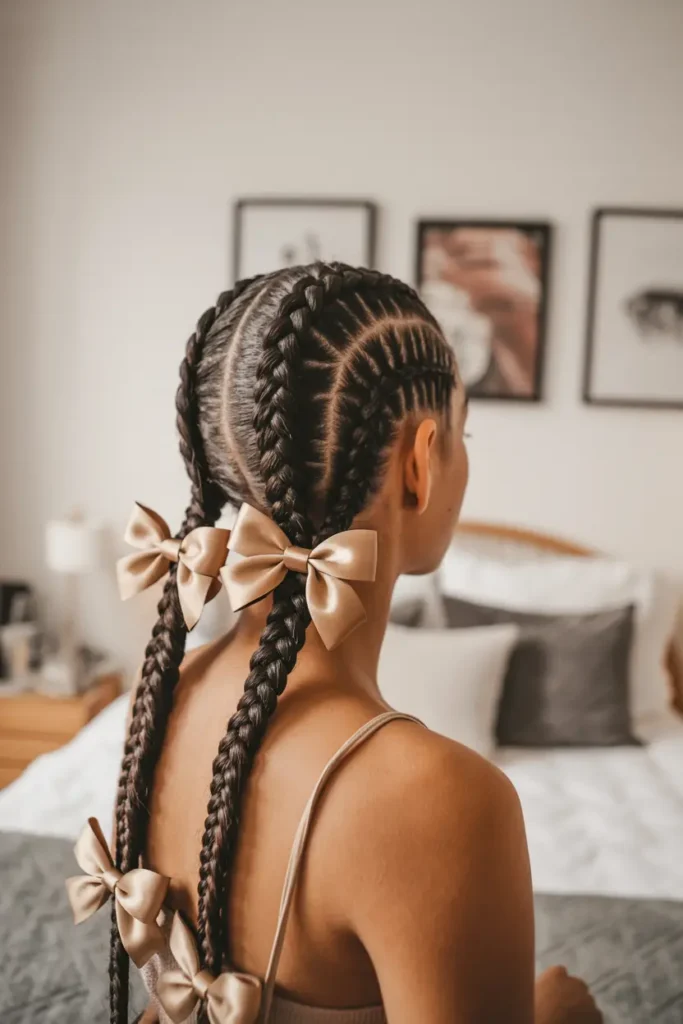 25 Adorable Braided Pigtails with Bows for Any Occasion 25 13.zig zag part pigtails with bows