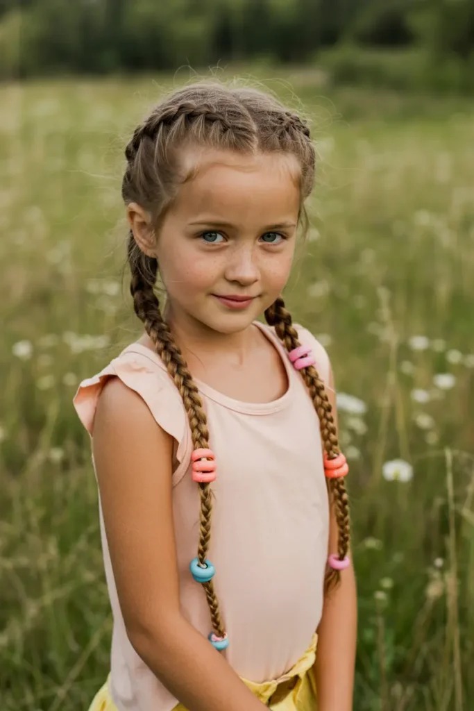 25 Easy Braided Pigtails for Kids That Look Adorable 29 15.braided pigtails for kids with bright beads
