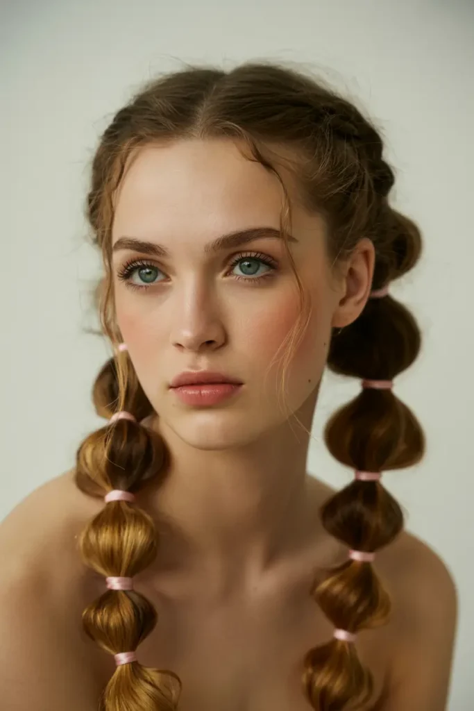 15.bubble braid pigtails with scalp design