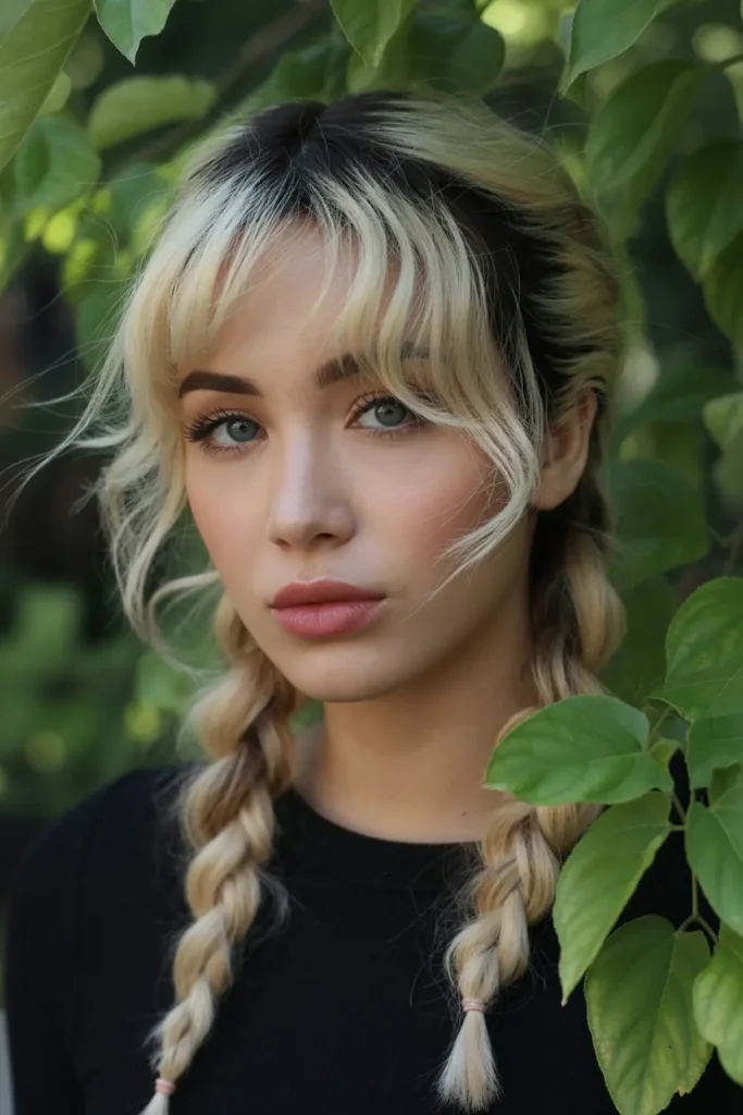 25 Braided Pigtails with Bangs to Freshen Your Look 31 16.braided pigtails with asymmetrical bangs