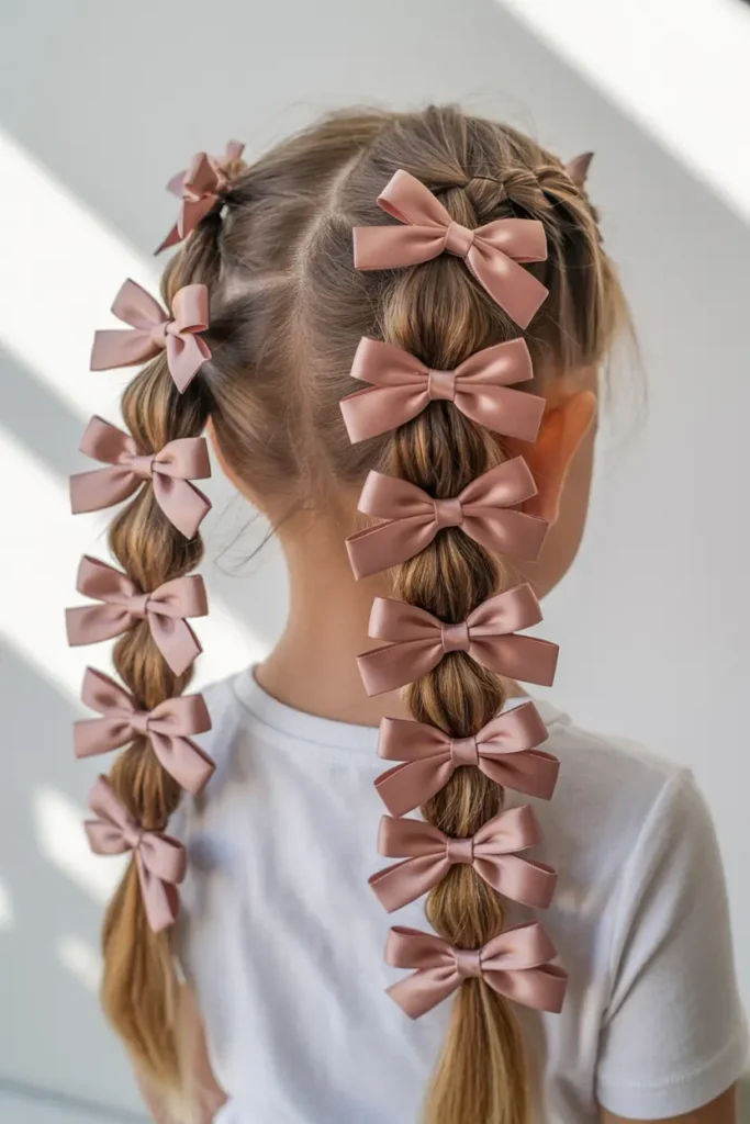 16.bubble braid pigtails with bows