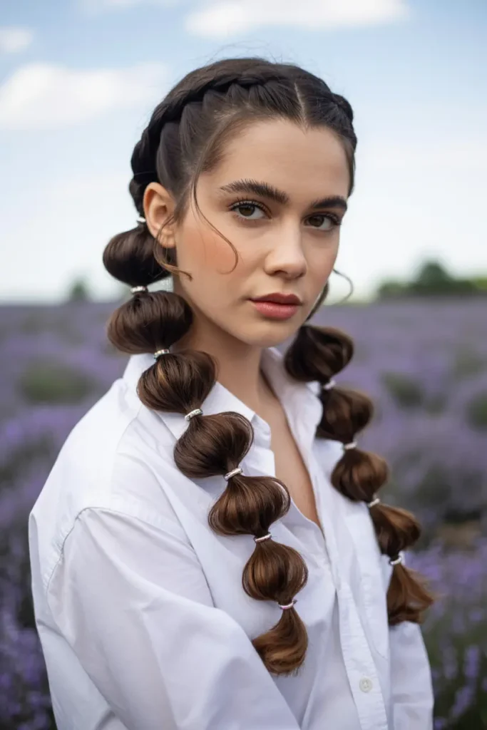 19.asymmetrical bubble braid pigtails
