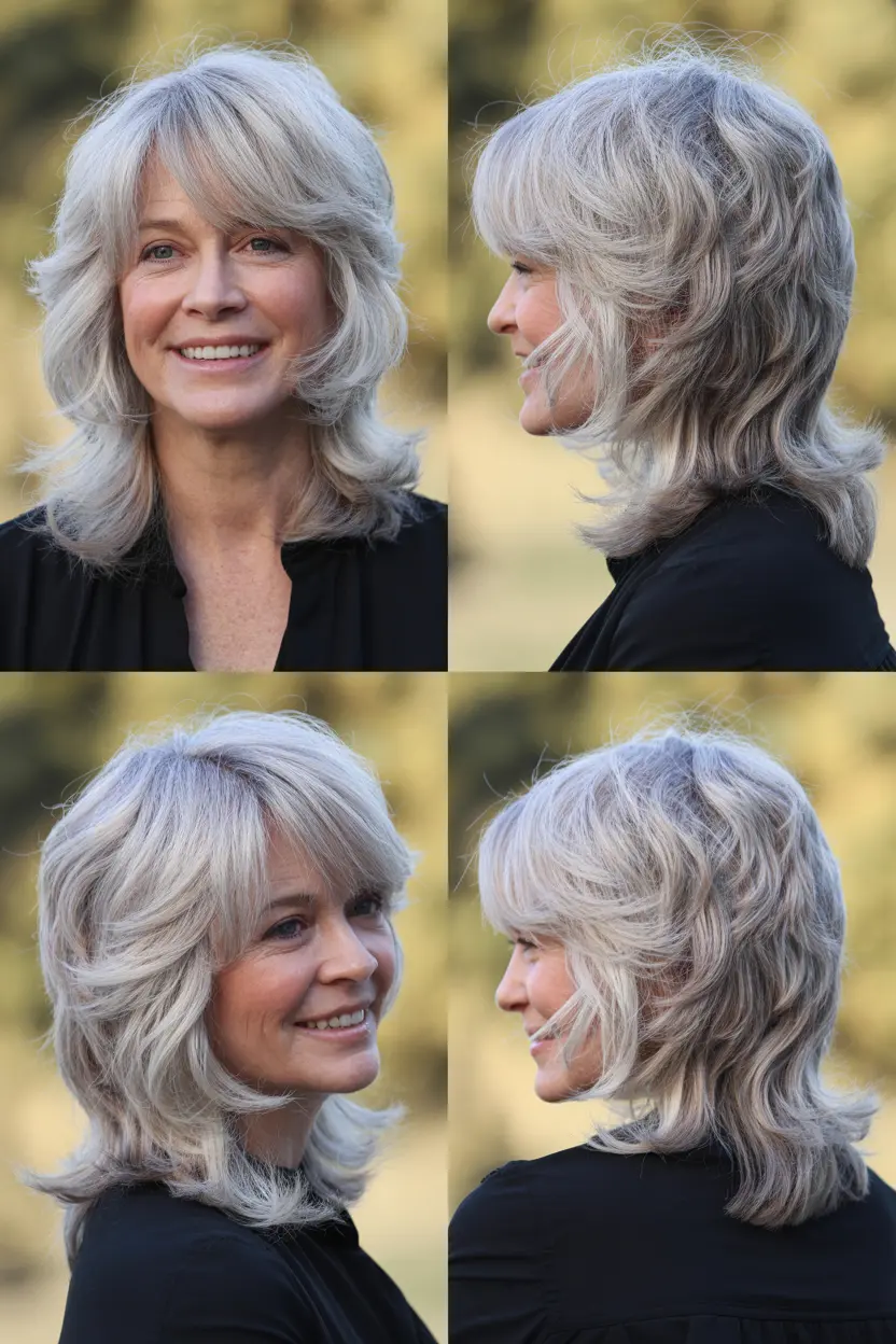 2. light weight silver shag with bangs