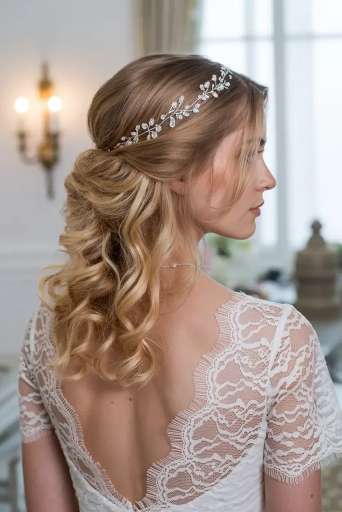 2.curly half up half down wedding style