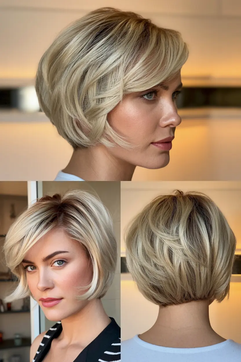 20. feathered short bob with bangs