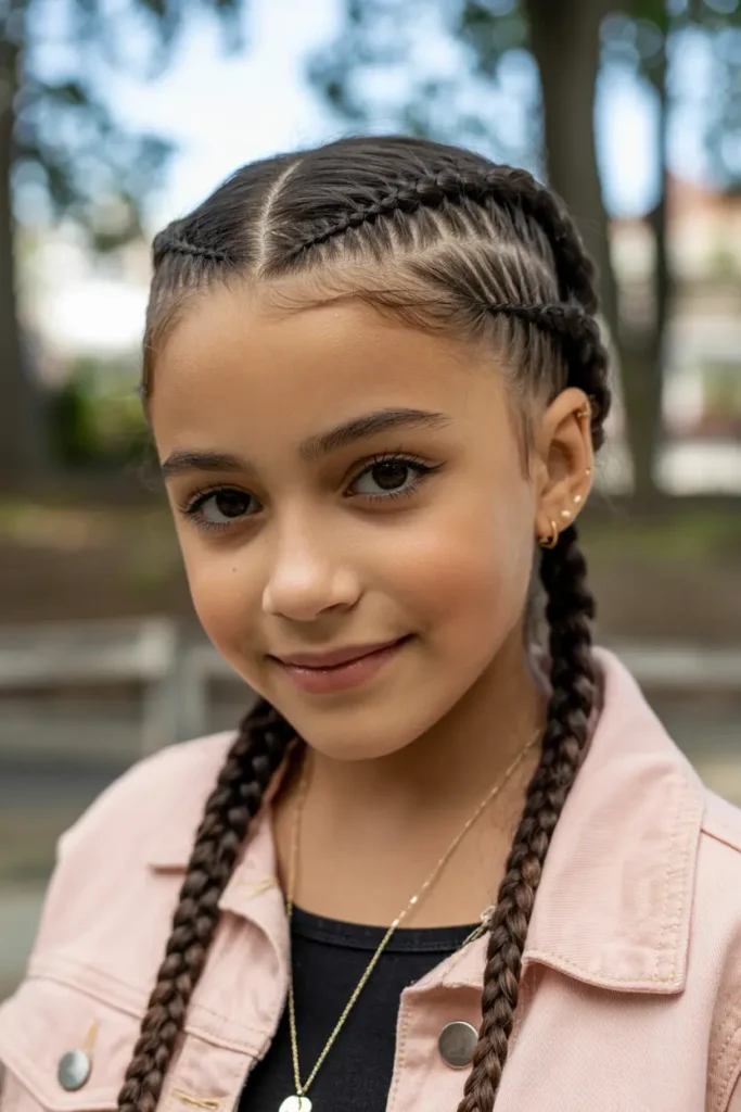 25 Easy Braided Pigtails for Kids That Look Adorable 39 20.braided pigtails for kids with cool scalp patterns