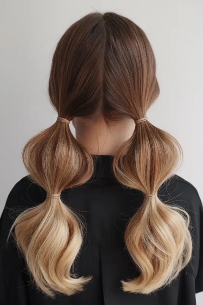 23.bubble pigtails with ombre