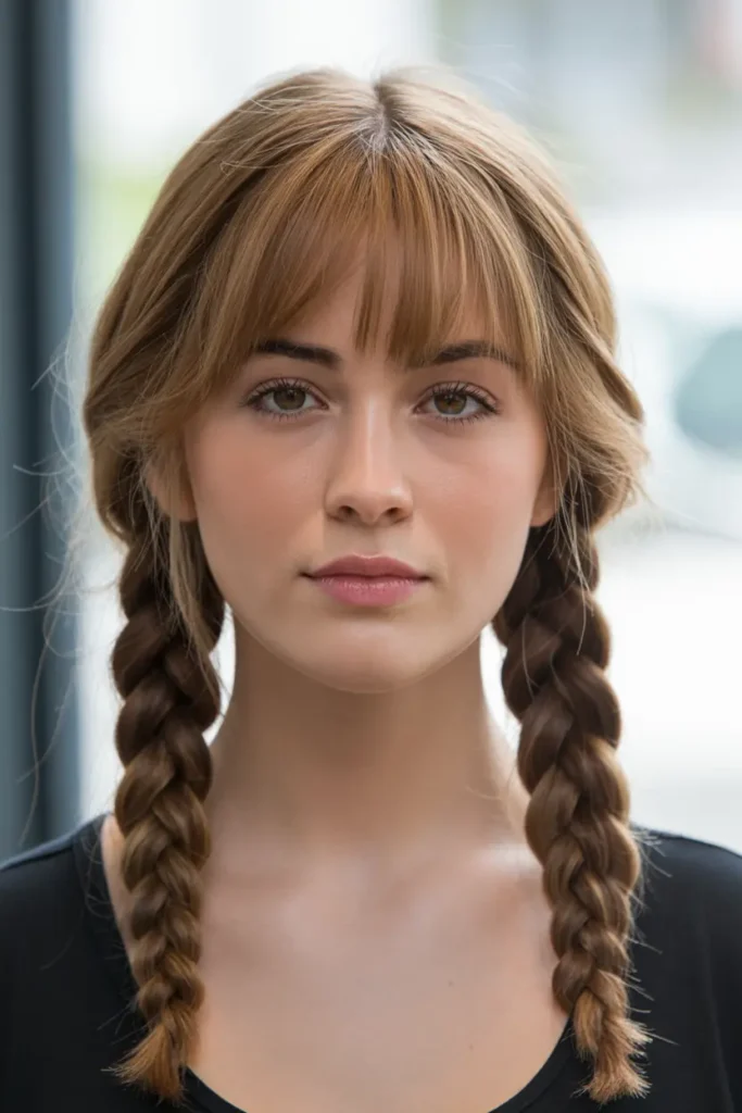 25 Braided Pigtails with Bangs to Freshen Your Look 45 23.medium length braided pigtails with bangs