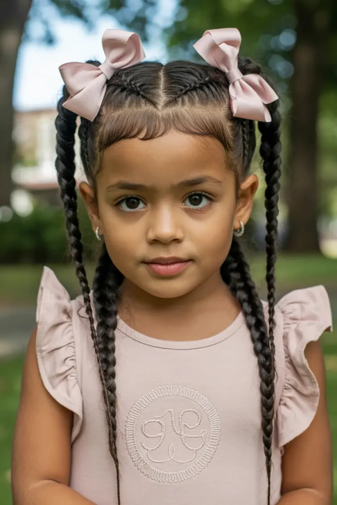 25 Easy Braided Pigtails for Kids That Look Adorable 45 23.triangle part braided pigtails for kids