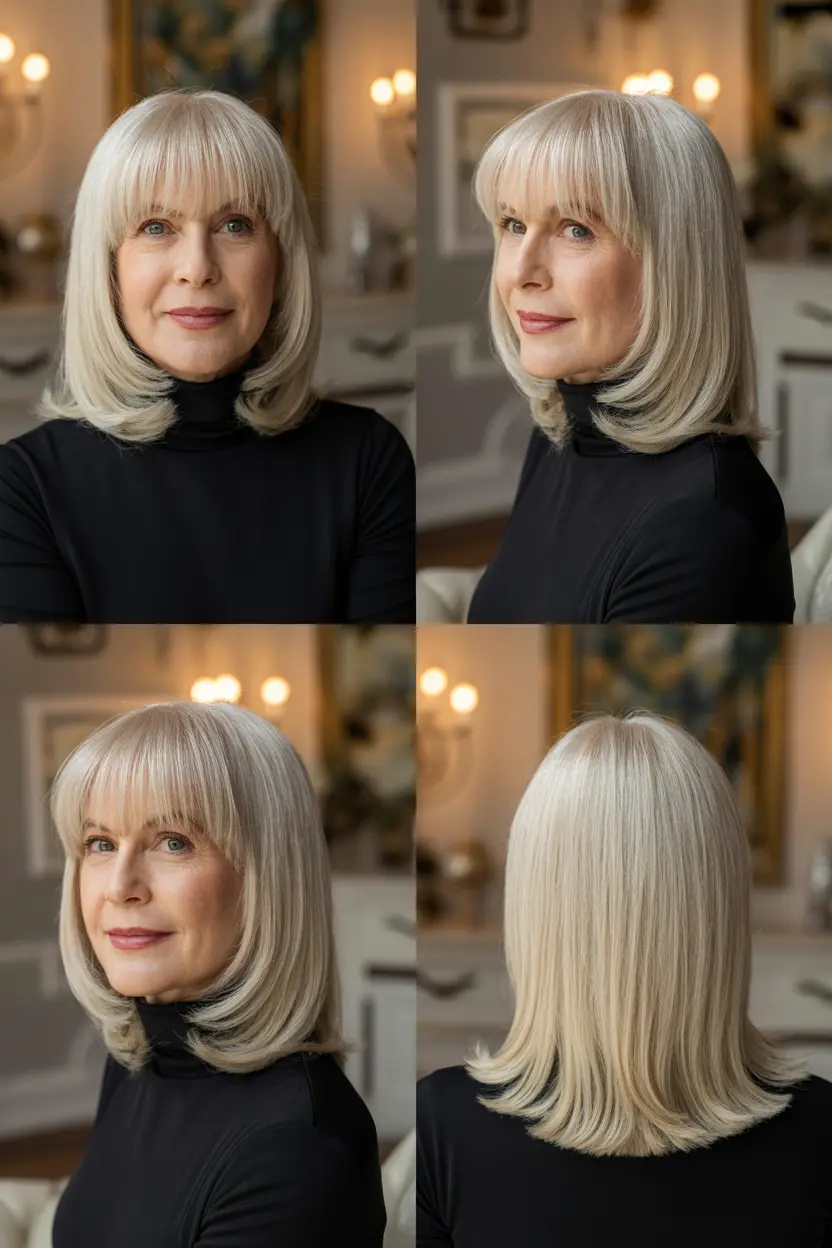 24. elegant long bob with bangs for straight hair