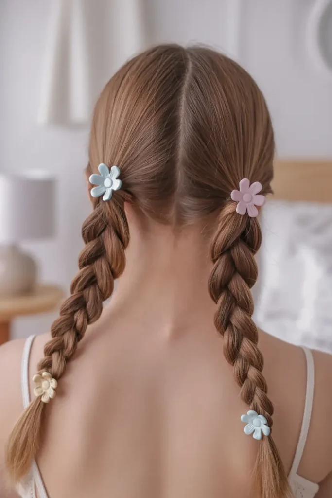 25.flower clip two pigtails hairstyles