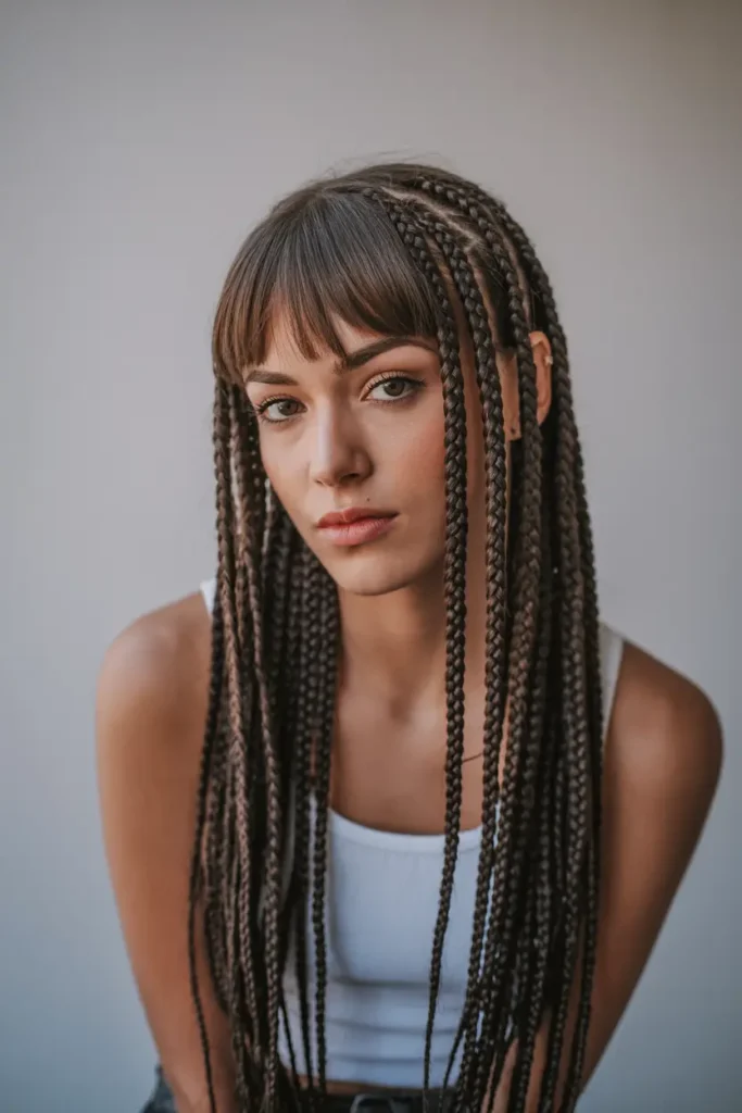 25 Braided Pigtails with Bangs to Freshen Your Look 5 3.box braid pigtails with bangs
