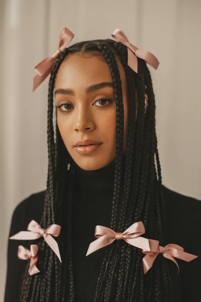 25 Adorable Braided Pigtails with Bows for Any Occasion 5 3.box braid pigtails with bows