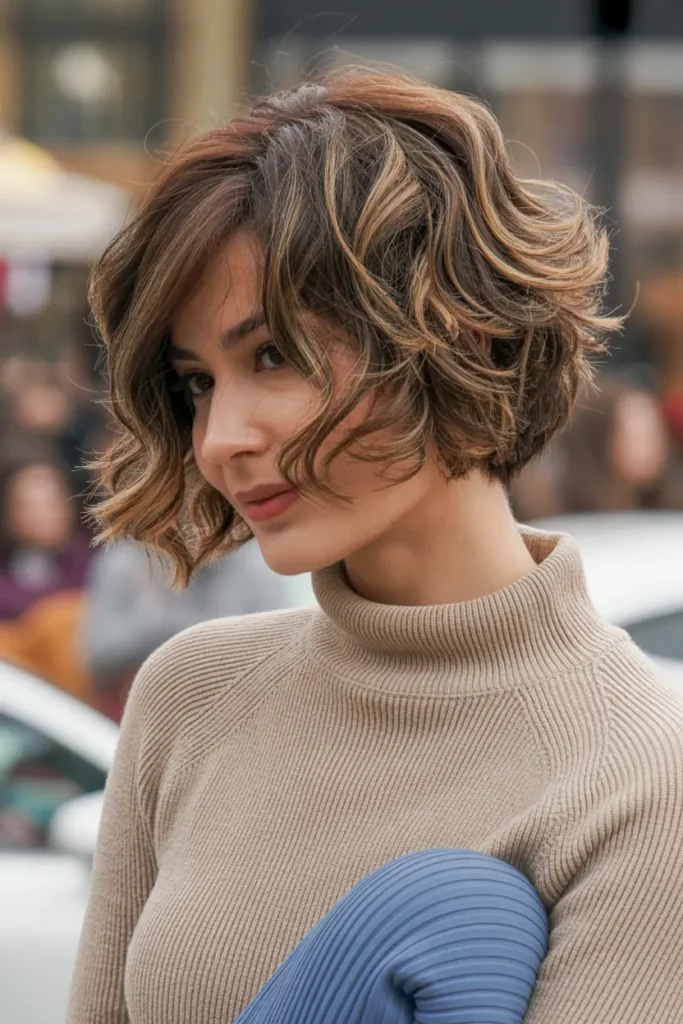 34.voluminous stacked bob for short curly hairstyles