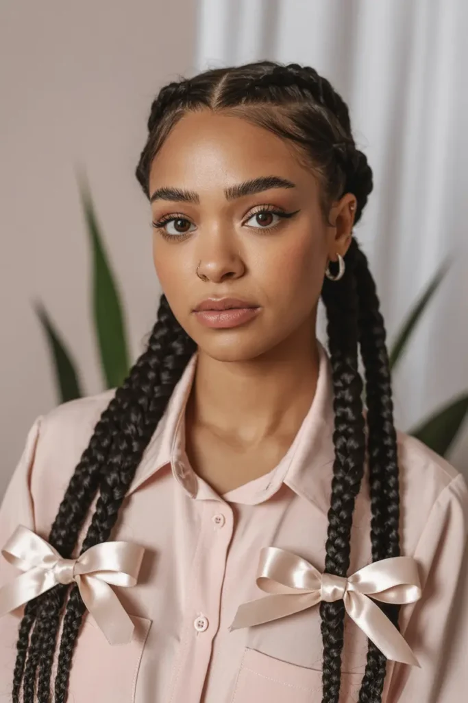 25 Adorable Braided Pigtails with Bows for Any Occasion 7 4.french braid pigtails with bows