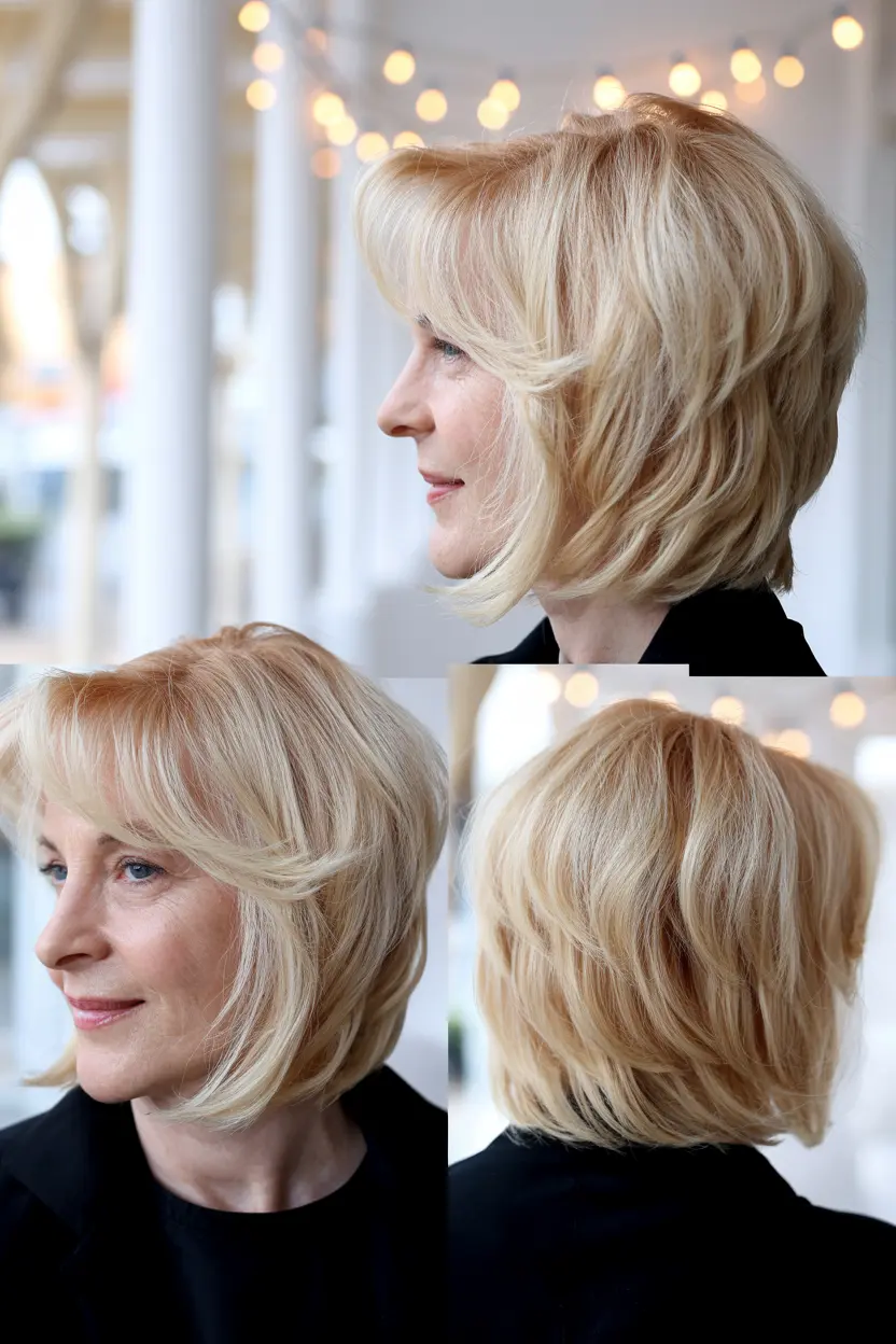 49. layered bob with feathered bangs