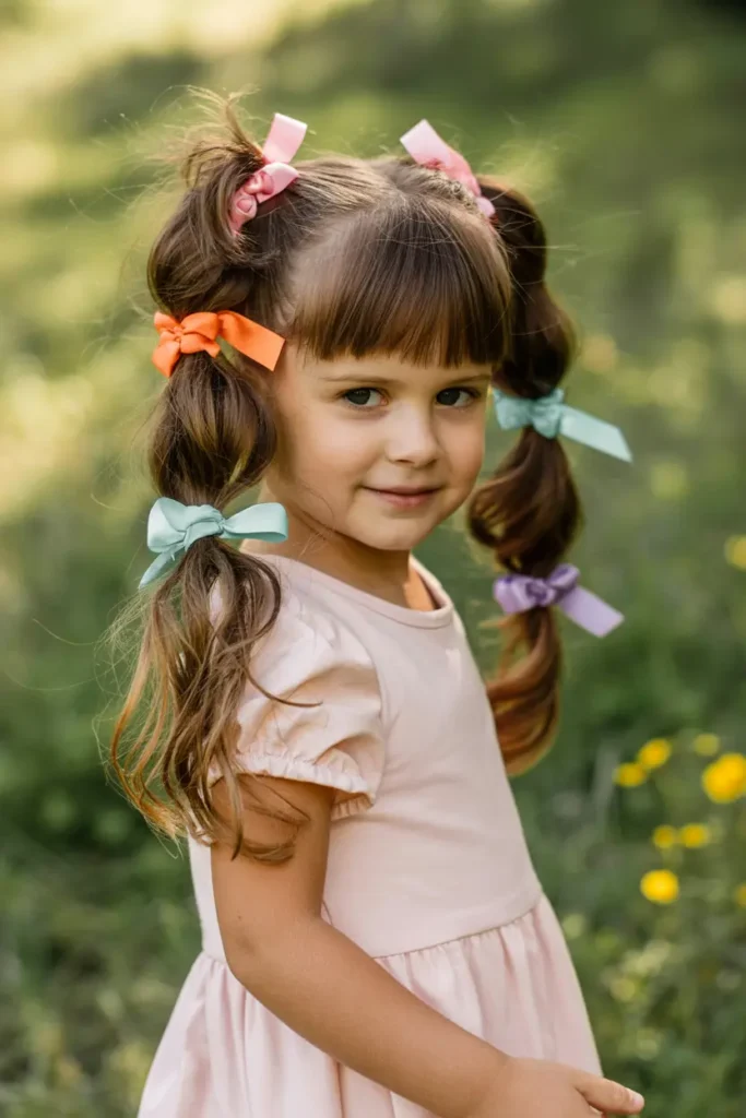5.bubble pigtails with colorful ties