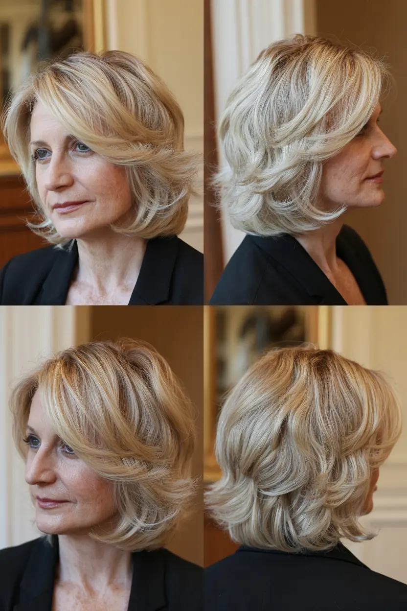 51.textured layers with curtain bangs