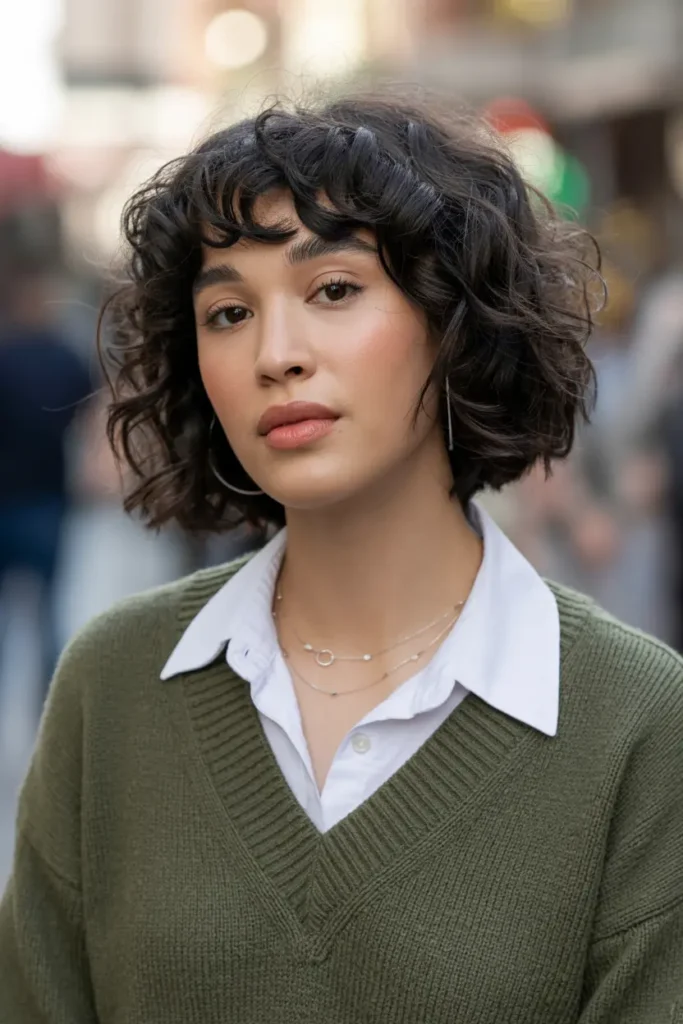 52.curly bob with micro bangs