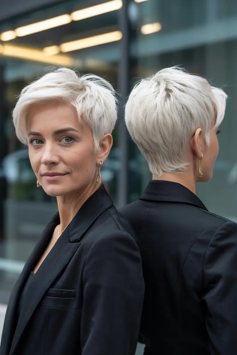 57. pixie cut with side swept bangs