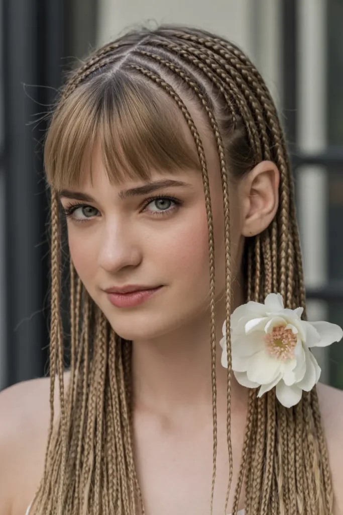 25 Braided Pigtails with Bangs to Freshen Your Look 11 6.micro braided pigtails with bangs
