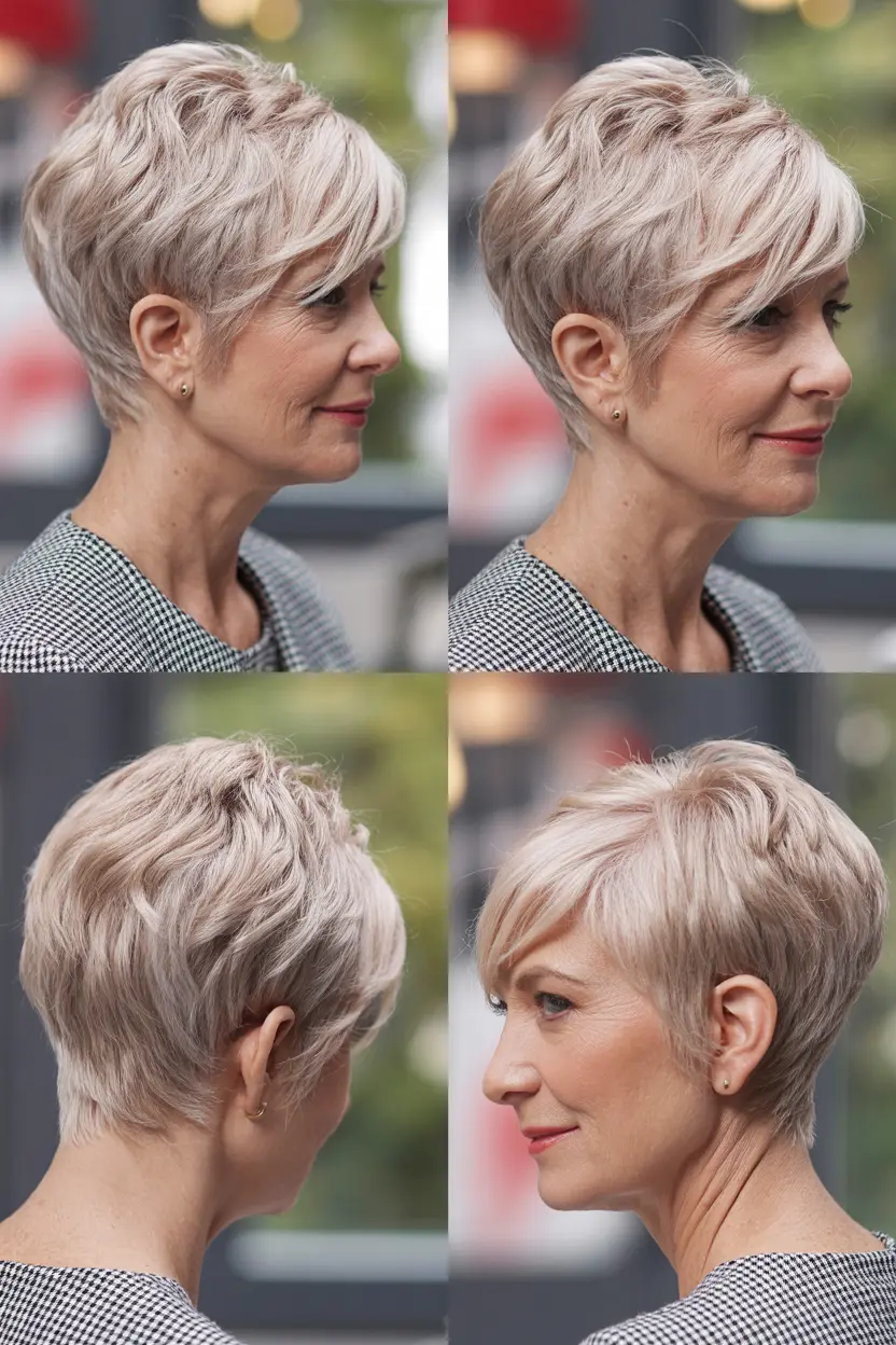 62. choppy blonde pixie with side swept bangs