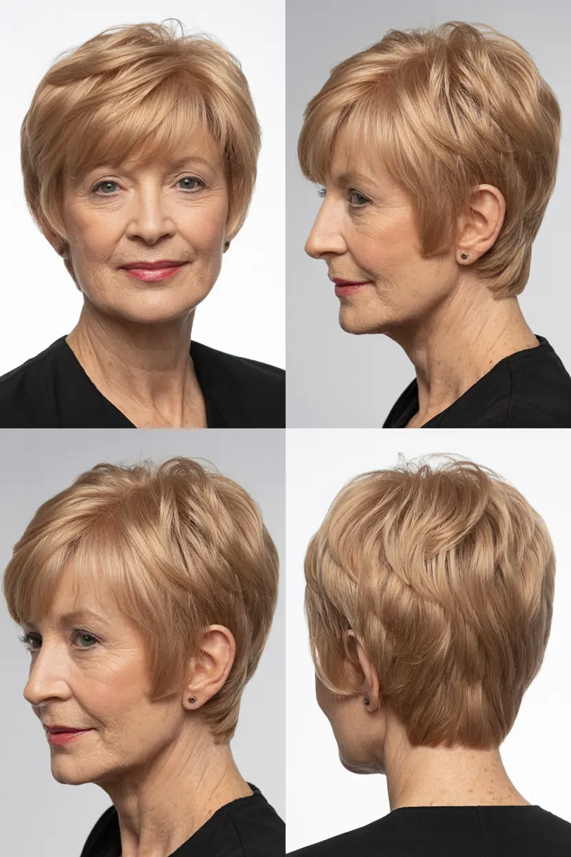 66. layered cropped hair with bangs