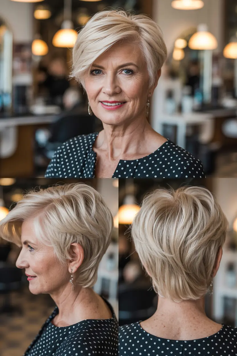 69. textured bixie with side swept bangs