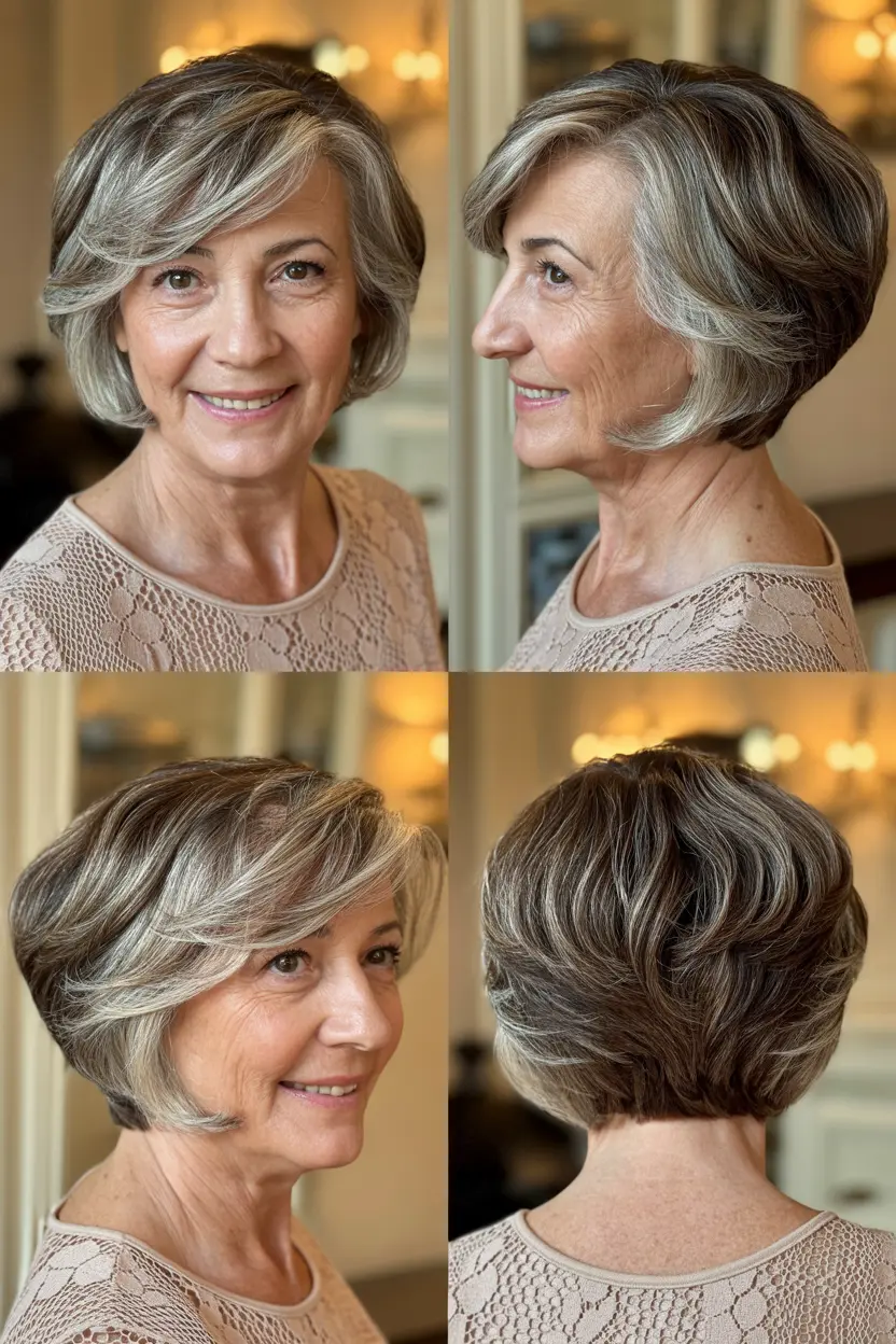 7. short voluminous bob with side swept bangs